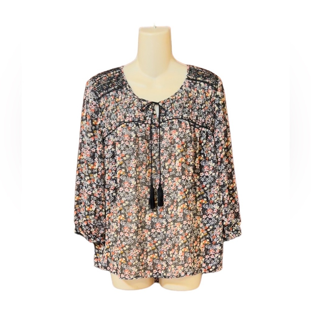 Two‎ by Vince Camuto Floral Blouse Top Peasant Boho